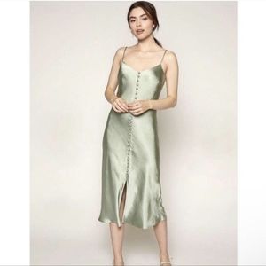 Zara Satin Sage Green Slit Dress